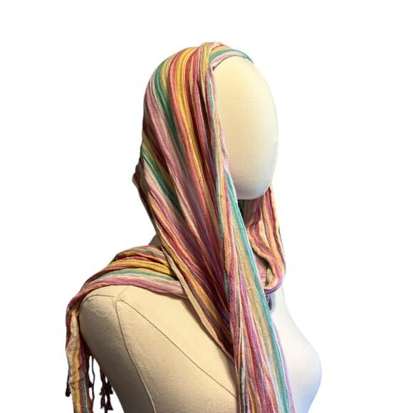 Cejon Scarf Wrap Shawl Multicolor Stripes 100% Rayon Fringe Rectangle India - Picture 5 of 8